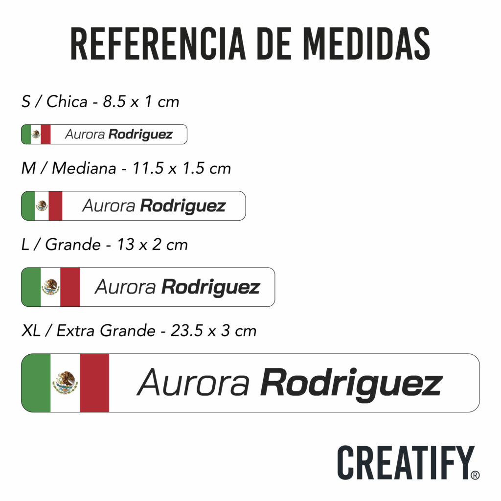 medidas de calcomanias con nombre y bandera