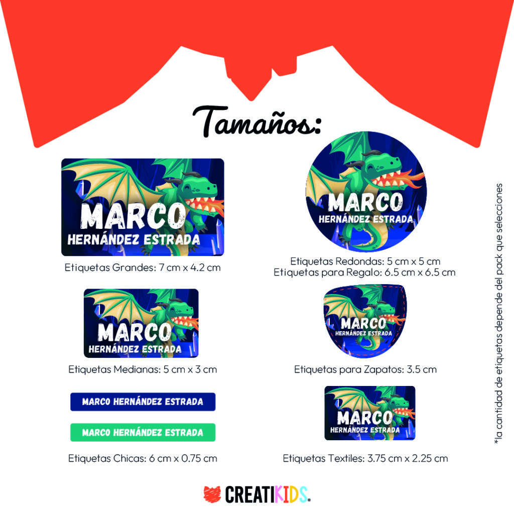 Tamaños Etiquetas Personalizadas