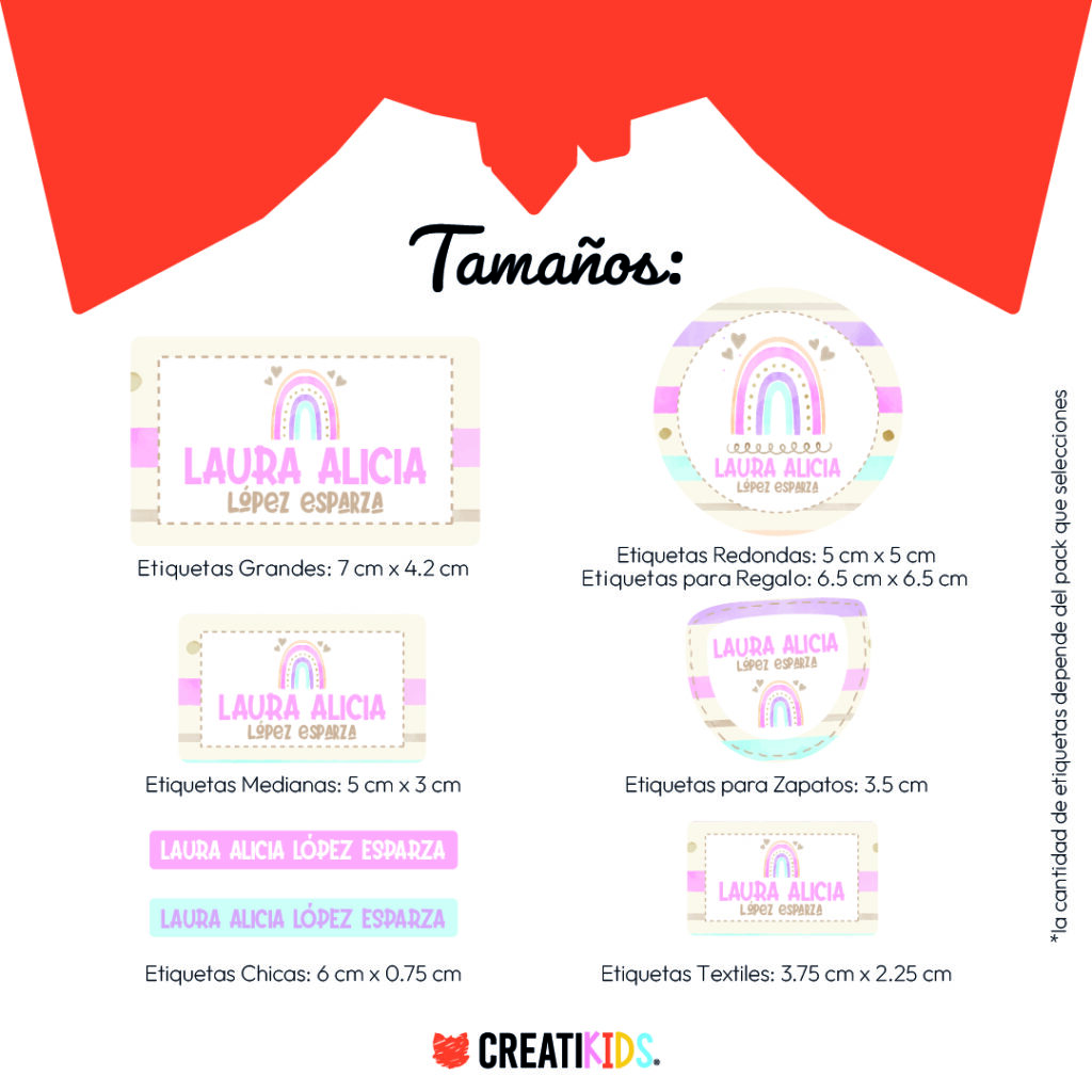 Tamaños Etiquetas Personalizadas