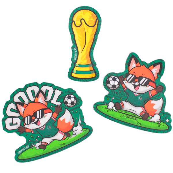3x stickers troquelados kit fiebre mundial